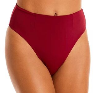 High-Waist Bikini Bottom in Deep Wine Red
